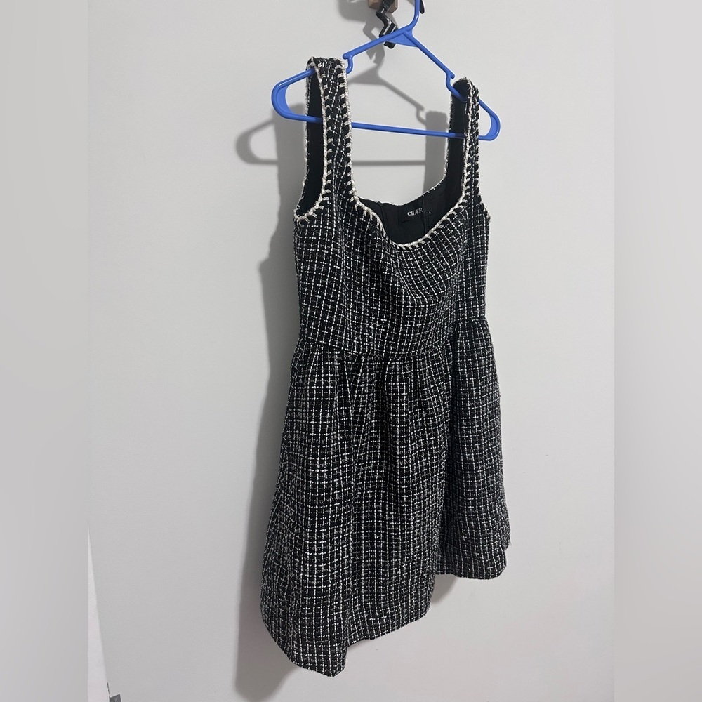 CIDER Tweed U-Neckline Solid Mini Dress - Picture 3 of 8
